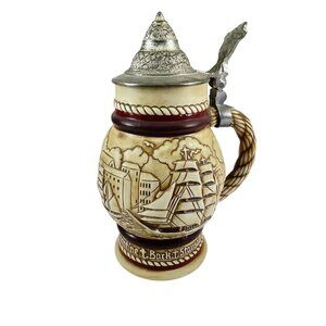 Vintage Avon 1977 Ceramic & Pewter Lidded Beer Stein German Nautical Sailing Des